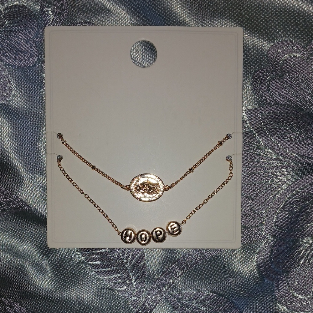 Elegant Gold-Tone Hope Bracelet Set With Saint Anthony